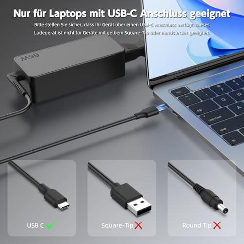 BIUBOTY 65W Portable USB C Charger Compatible with Lenovo Thinkpad 300e 2nd Gen 100e C340 Yoga 720 S730 730 910 920-13ikb C740 X1 Carbon T480 T480s T580 Computer Power Adapter Computer Type-C