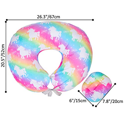 MHJY Nursing Pillow Cover with 2Pcs Unicorn Moveable Baby Head Positioner Pillow| Minky Infant Feeding Pillow Slipcover Breastfeeding Pillow Cover with Adjustable Strap| Baby Shower Gift