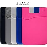 Agentwhiteusa 5 Pack Cell Phone Wallet, Card Holder for Back of Phone, Stick on Wallet (for Credit Card, Business Card & Id) |Compatible with Almost Every Phone| iPhone, Android & Most Smartphones