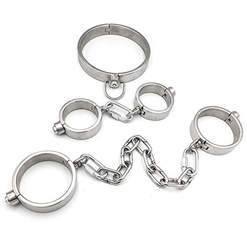 Stainless Steel Neck Collar Handcuffs Sex Ankle Cuff with Push Lock, BDSM Restraints Fetish Toys Lockable Sex Toys for Women/Man/Couples,1set,Woman