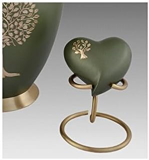 Elegant Tree of Life HEART Cremation Keepsake Urn, Brass Human Funeral Urn - Hand Made, Set Includes Display Stand