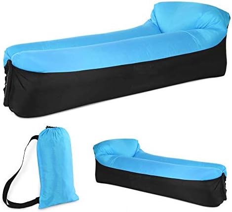 EEM Inflatable Lounger Air Sofa, U-Shape Neck Pillow Air Mattress Sofa Blue, Water Proof and Anti- Air Leaking Inflatable Light Weight Camping Air Couch