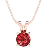 Clara Pucci 14K Rose Gold Plated Solitaire 16" Box-Chain Necklace - Sterling Silver 0.5ct Round Cut Garnet Pendant