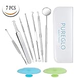 Blackhead Remover Kit - 7pcs Stainless Steel Pimple Acne Removal Tool Comedone Extractor Set - Treatment for Blemish, Whitehead, Zit Popping with Silicone Face Brush | Skin Care Tools for Teens Adults