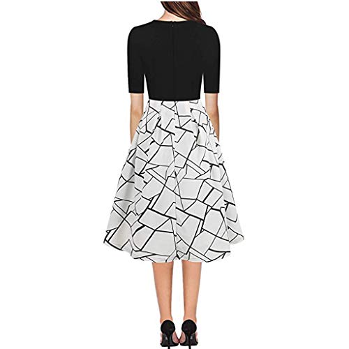 Vintage jurk voor dames, lange mouwen, partyjurk, patchwork, bloemen, baljurk, swingjurk met zakken - Image 3