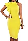 ZKESS Womens Sleeveless Key Hole Back Sexy Bodycon Clubwear Dress S Size Yellow