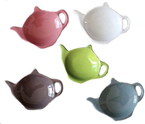 Creative Teapot shape Candy-colored Ceramics Dessert Plates/Relish Plates/Tea Bag Coasters-Set of 5