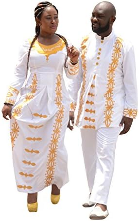 Pafric Designs Couple Authentic White Polished Cotton Dress/Embroidery Design Africa Clothing