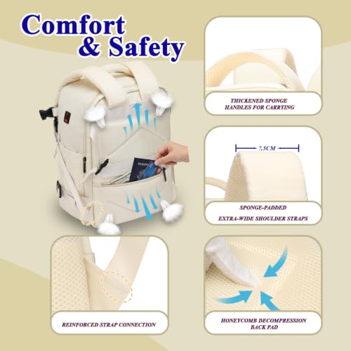 ZHXX Airplane Cabin Travel Backpack 40 x 30 x 20, Backpack 40 x 30 x 20 Suitable for Ryanair/Vueling/Wizz.Hand Luggage with Padded Sleeve for 14 Inch Laptop,Anti-Theft Pocket,White