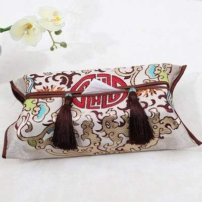 VietRattan Tissue Boxes - High Density Dragon Silk Satin Removable Tissue Box Cover Chinese Rectangular High End Damask Decorative Kleenex Case Covers 1 PCs