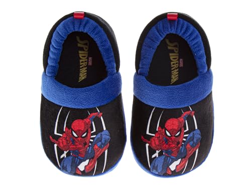 Marvel Spiderman Slipper Boots for Boys - The Amazing Spidey House Shoes Indoor Cozy Plush Slippers (sizes: 5-10 Toddlers / 11-12 Little Kids)
