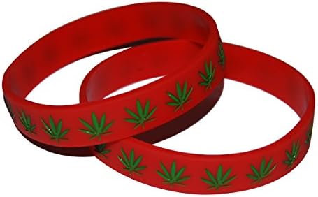 Busy Bee Distributors Red/Green Leaf Weed Marijuana Cannabis Weed Bracelet Wristband or Ankle Band