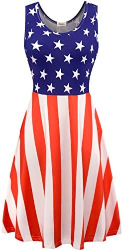Melynnco Women's Holiday Print Sleeveless Casual Short Sleeve Mini Dress American Flag XX-Large
