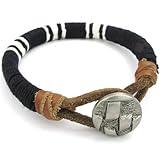 KONOV Mens Womens Leather Rope Cord Bracelet, Unisex Cuff Bangle, Black
