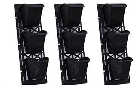 Minerva Naturals Vertical Wall Garden Panel with Hanging 9 Pots (Black)