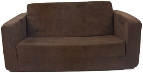 Flip Open Sofa For Kids - Convertible Children Soft Upholstered Futon Bed - Toddler Room - Boys and Girls Colors (Chocolate)