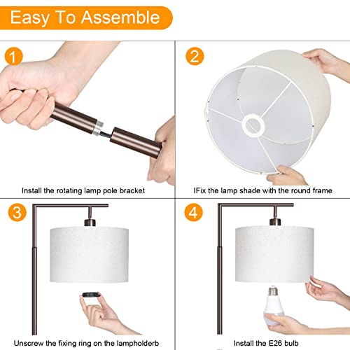 Floor Lamp for Living Room, Stepless Brightness & 4 Color Temperture Adjustable with Remote & Foot-swith Control Modern Standing Lamp with Lamp Shade for Bedroom, 9W LED Bulb Included