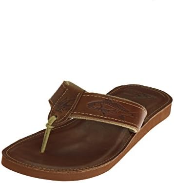 Ocean Rider Embossed Leather Flip Flops Handmade in the USA - Redfish (Men's 10 - US)