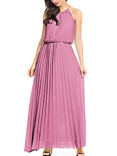 PERSUN Women's Casual Chiffon Cut Out Shoulder Pleated Party Maxi Dress (Small, Bean Paste) - Thumbnail 7
