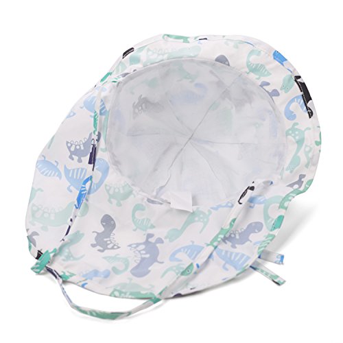 Flammi Baby/Toddler Flap Sun Hat with Chin Strap Adjustable Cartoon Dinosaur Printed Hat Cap Sun Protective Swim Hat (6-12 Months, White)