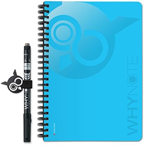 Whynote A5 Lined Reusable Notebook with Pen and Pen Holder, Blue