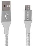 AmazonBasics Double Braided Nylon USB 2.0 A to Micro B Charger Cable | 6 Feet, Silver