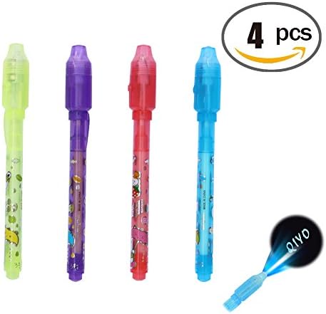 Invisible Ink Pen, Spy Pen with Built in Uv Light Magic Marker for Drawing Secret Message Writing Currency Checking Kids Spy Game Party (4pcs)