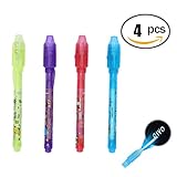 Invisible Ink Pen, Spy Pen with Built in Uv Light Magic Marker for Drawing Secret Message Writing Currency Checking Kids Spy Game Party (4pcs)