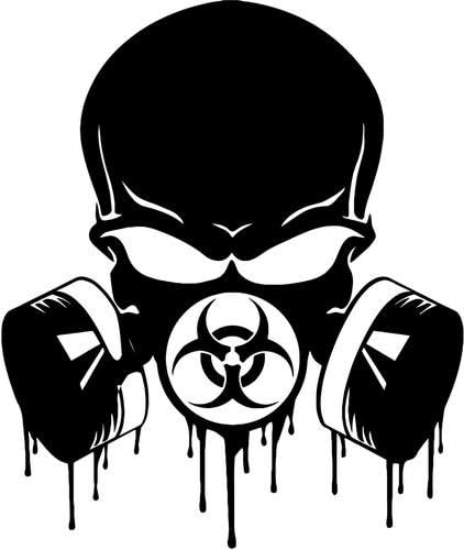 Biohazard Respirator Gas Mask Skull Vinyl Decal Sticker Bumper Car Truck Window- 20" Tall Matte Black Color