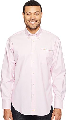 Thomas Dean &amp; Co. Men's Long Sleeve Geometric Jacquard Sport Shirt Pink Shirt