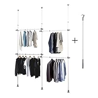 LUBAN King Adjustable Clothing Rack, Double 2 Tier Heavy Duty Hang Clothes Rack, Closet Organizer, Garment Rack 440 lb Load, Adjustable 56" W x 97" L to 102" W x 119" L, White