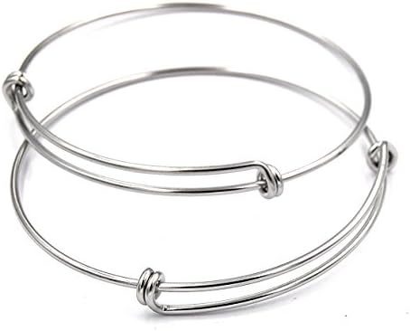 2 pcs Stainless Steel Adjustable Wire Blank Bangle Bracelet 2 Loops Wrap Expandable