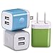 USB Wall Charger, X-EDITION 3-Pack 2.1A/5V Universal USB Charger Plug Power Adapter Charging Cube for iPhone X 8 8 Plus 7 7 Plus 6 6S Plus, Samsung Galaxy S7/S6/S5, LG, Google, HTC (Blue/Green/Gray)