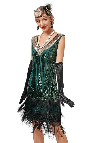 VILOREE Abendkleid Damen Kleid Flapper Ballkleider Cocktailkleid 1920's Art Deco Great Gatsby Party Vintage Retro Grün (50) 3XL