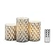 Silver Flameless LED Candles - Set of 3 Geometric Pattern Pillars, Real Wax, Warm White Lights, Remote & Batteries Included