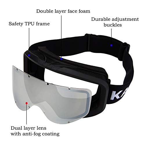 Karsaer Ski Goggles, Snowboard Goggles, Anti-Fog 100% UV Protection, Double-Layer Cylindrical Lenses, OTG, Anti-Fog & Helmet Compatible Fit Snow Goggles for Men & Women - Thumbnail 5