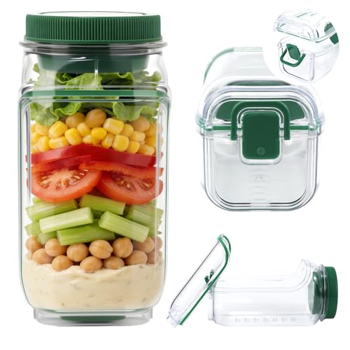 Side Open Salad with Anti-Leak Compartment for Dressings - Portable Meal Prep Containers Reusable Salad Bowl for Office, Gym, Picnic and Travel