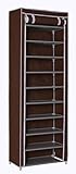 Homebi 10-Tier Shoe Rack 30 Pairs Shoe Tower Closet Shoes Storage Cabinet Portable Boot Organizer with Dustproof Non-Woven Fabric Cover and 10 Durable Shelves,24.2”W x 12.4” D x 68.3”H (Brown)
