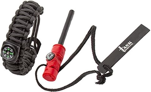 TaskSurvival Paracord Bracelet Survival Gear Kit and Firestarter Bundle (Red)