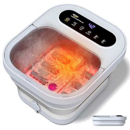 ALLJOY Bain de Pieds Massant Chauffant Pliable, Spa pour Pied avec Bulles, 24 Niveaux de Chauffage (35-48°C), Rouleaux, Infrarouge et Pierre Ponce, Thalasso Pieds pour Soulagement et Détente