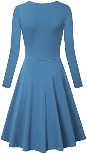 JINGJQINGCAO Chic Women's Long Sleeve Elegant Vintage A Line Dress Blue GreyMedium