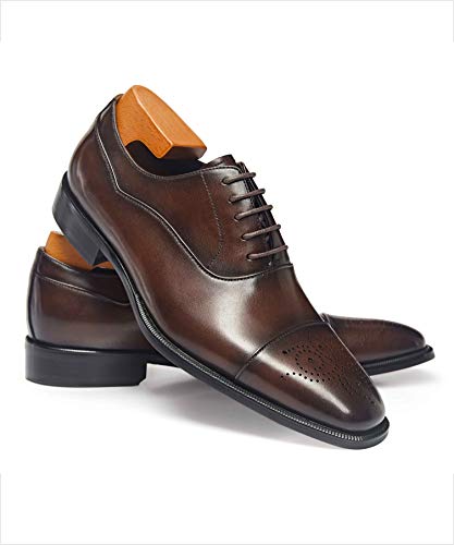 Latest Model Men Dress Shoes Formal Oxford Office Genuine Leather Shoes (10.5 Dark Brown)