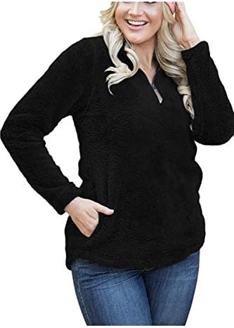 Zojuyozio Women Autumn Winter Casual Fur Outwear Long Sleeve Pockets Sweatshirts