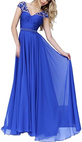 Alinafeng Dress Womens Cap Sleeves Lace Long Prom Evening dress 2016 (14,Blue)
