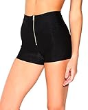 iHeartRaves Zipper High Waisted Shorts, Women's Stretchy Hot Pants Bottoms (Black)