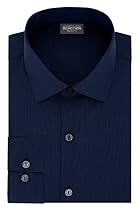 Kenneth Cole Reaction Men's Technicole Slim Fit Solid Spread Collar Dress Shirt, Dark Navy, 15