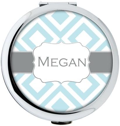 Fresh Light Blue Robins Egg Diamonds Monogrammed Round Ultra-thin 0.8cm Compact Makeup Mirror