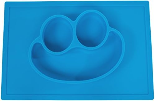 SmilingFace One-Piece Kids Silicone Placemat and Plate (Blue)