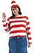 Costhat Where's Waldo Now Costume Adult Funny Sweatshirt Hoodie Outfit Glasses Hat Cap Suits