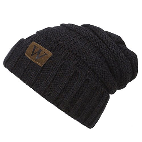 EVRFELAN Soft Winter Warm Knitting Hat Cable Beanie Solid Daily Slouchy Hats Skull Cap (Black)